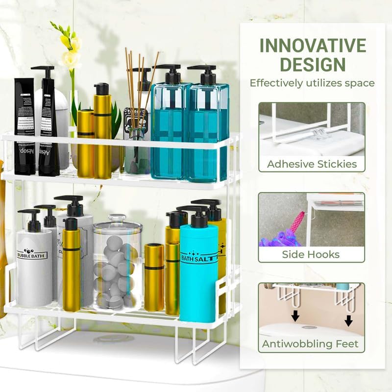 Miniatura 4 de DINEST Organizador de estante de almacenamiento de 2 niveles sobre el inodoro, estantes organizadores de baño resistentes, diseño multifuncional