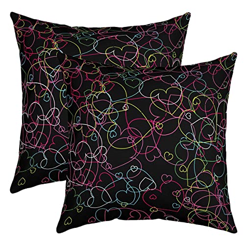Lot de 2 housses de coussin colorées à imprimé de cœurs hippie et graffitis pour enfants, adolescents, adultes, style romantique moderne, pour chambre à coucher, canapé, 55,9 x 55,9 cm