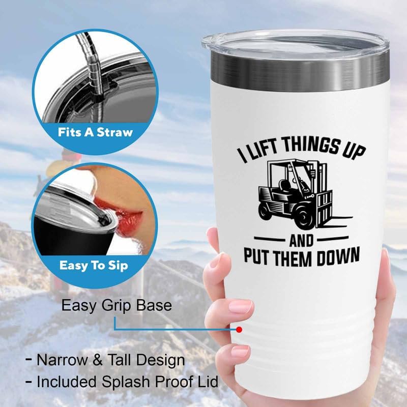 Miniatura 5 de Forklift Driver White Edition Viking Tumbler 20oz - Levanto las cosas - Operador amante de la grúa de la construcción Carretilla elevadora Grúa