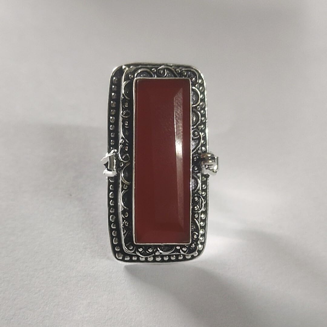 carnelian ring Ring, Poison Box, Poisoner Rectangle Stone Rings, Vintage Box Handmade Poison, Pillbox Boho, Faceted carnelian