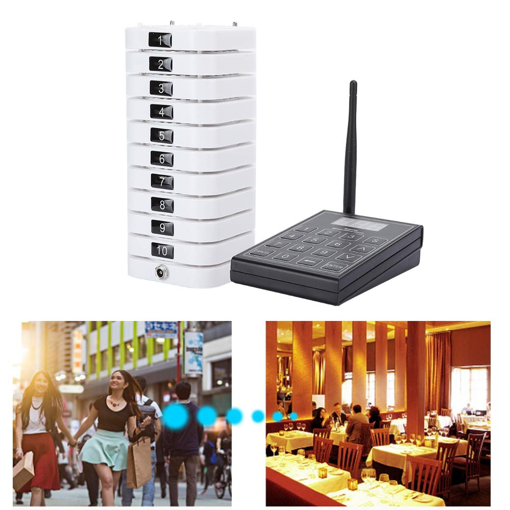 Téléavertisseur de Restaurant avec système d'appel sans Fil avec Recherche en Ligne, Vibration, Son, Rotation de la lumière, 1 émetteur 10 récepteurs pour église, infirmière, hôpit