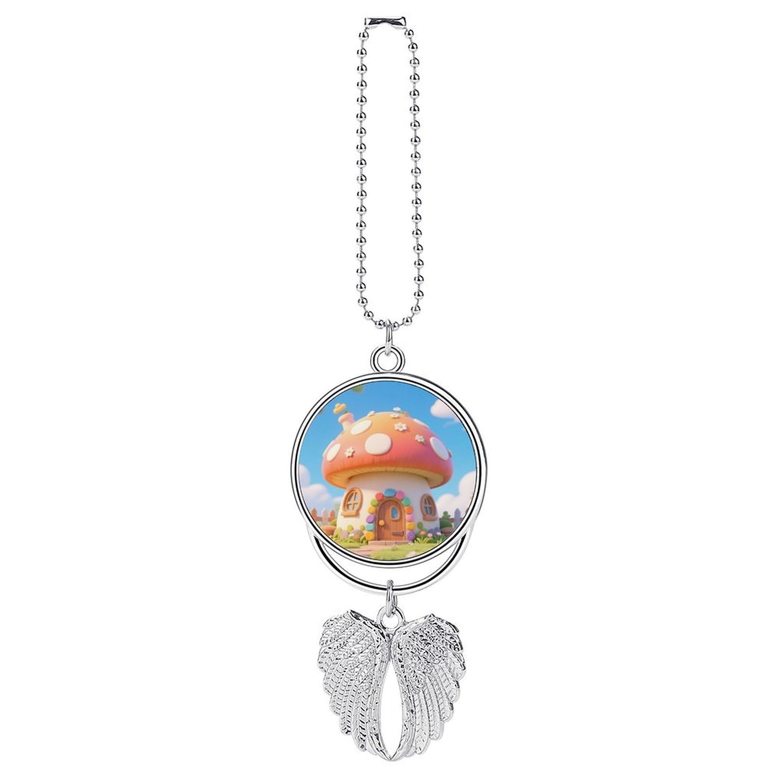 Cute Mushrooms Car Charm, Alloy Rear View Mirror Pendant, Bling Funny Car Hanging Ornament Gift for Women Men, Car Pendant Lucky Auto Interior Decoration Accessories Silver-Style