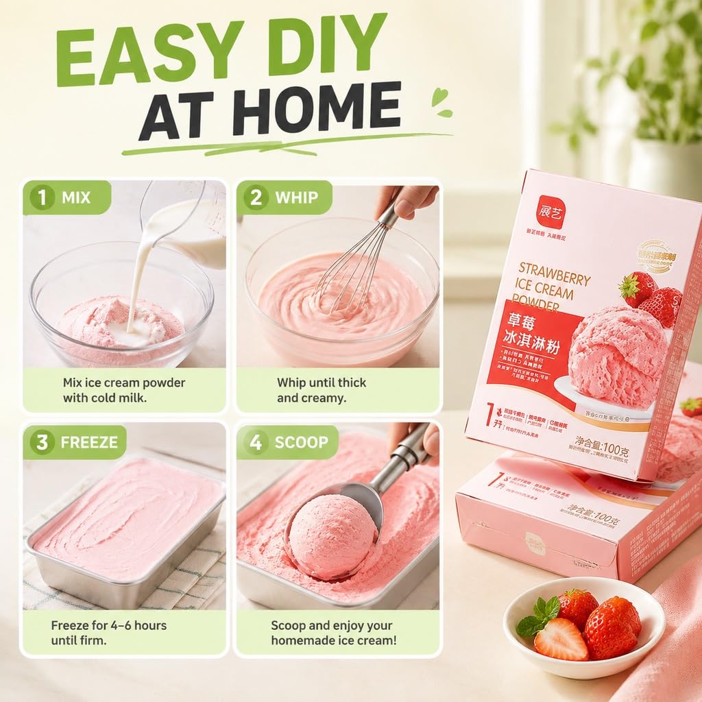 6 Gusti Di Gelato In Polvere Confezione Da 100 G Fai Te Fatto In Casa Facile Preparare Senza Bisogno Macchine Fragola Matcha Cioccolato