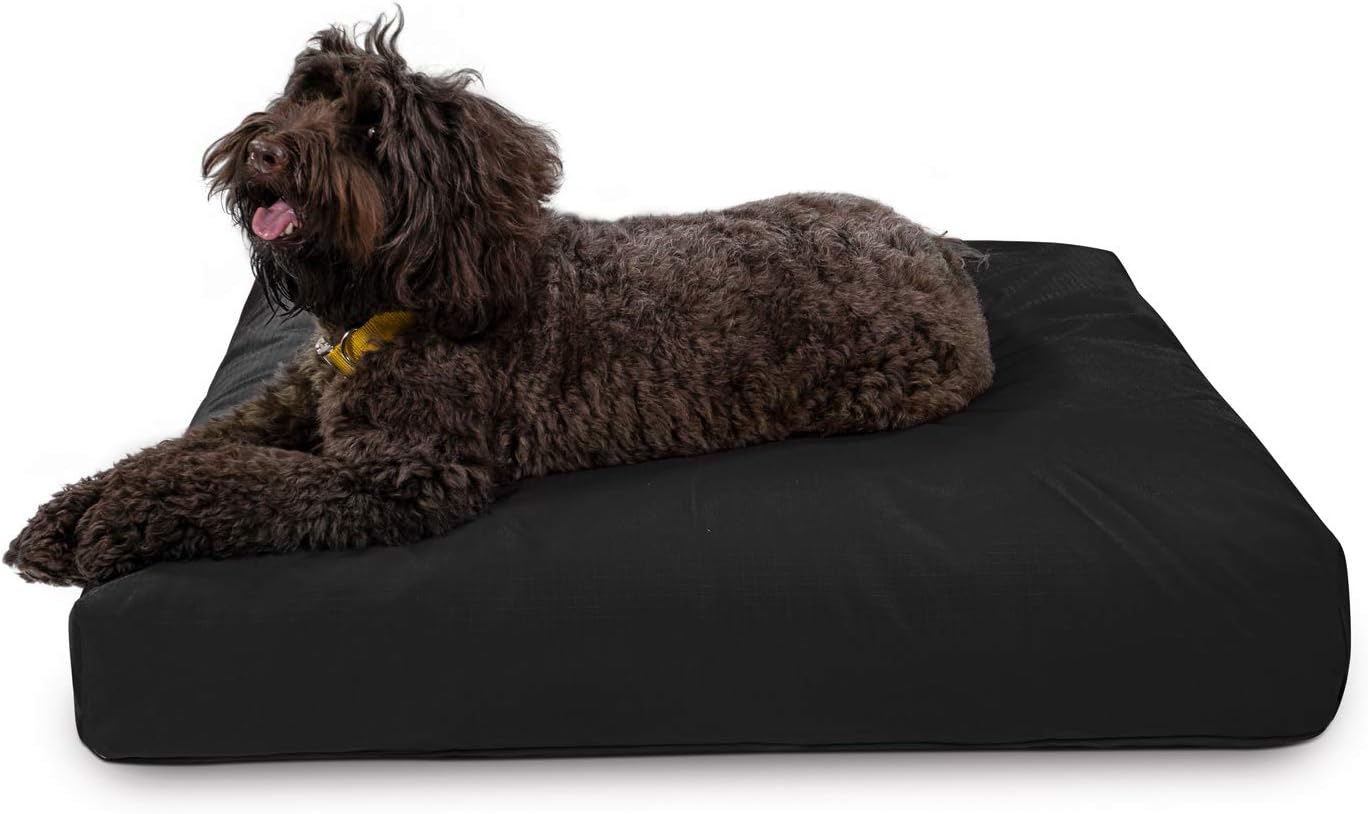 K9 Ballistics Tough Rectangle Pillow Dog Bed, Large, Obsidian Black | Durable, Removable Washable Cover, Soft Shredded Foam Mattress Made in the USA, L: 40" x 34"