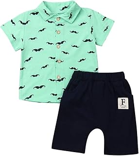 WangsCanis Baby,Clothing,Baby Boys 0-24m,Outfits & Clothing Sets WangsCanis Baby Boys Clothing Set 2Pcs Boys Sets Clothes Short Sleeve Beard Print Button Shirts Top + Black Shorts Pants Casual Baby Boys Outfit Summer Outfits