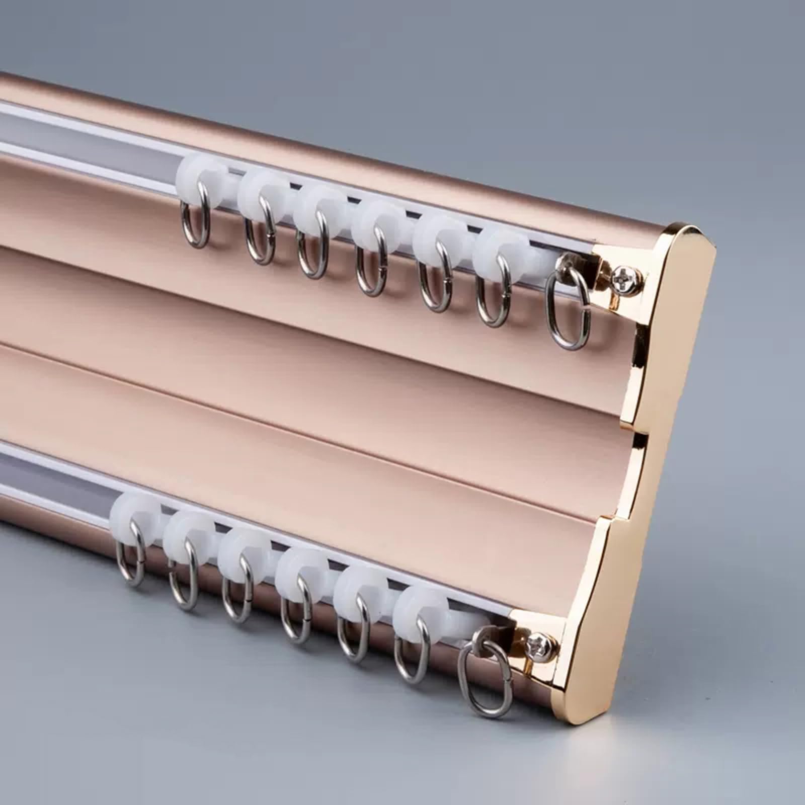 GXQFC Double Curtain Track, Aluminum Curtain Rails Nano Silence Track for Ceiling Mount Siamese Double Track for Office Living Room Home Bathroom Divider Drop Ceiling(Size:3.5M,Color:Rose Gold)