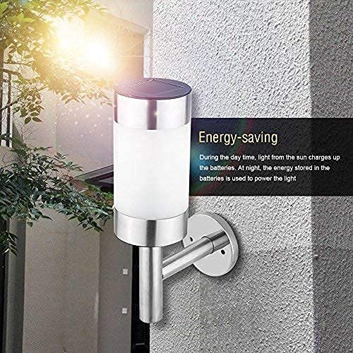 Aunmas 2Pcs Led Solar Light, Stainless Steel Outdoor Wall Mounted Solar Power Light Lamp For Landscape Garden Yard Sensor Lamp Home Fence Decoration, White #TOP6
