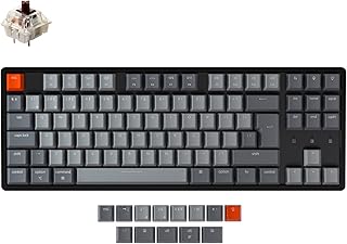 Keychron K8 Tenkeyless Wireless Mechanical Keyboard for Mac, Bluetooth ISO-UK-Layout RGB Backlight Multitasking Type-C Wired Gaming Keyboard for Windows with Gateron Brown Switch, Aluminum Frame