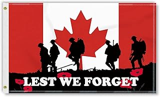 3×5 FT World War I Remembrance Flag, Large 100D WWI Lest We Forget & Canada Maple National Outdoor Banner,Canadian Doube Side Printing Decor For Patio Garden With Brass Gromment