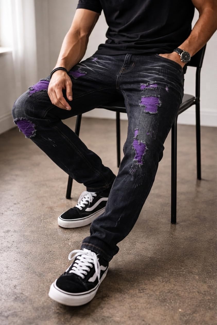 Men's Jeans Ripped Distressed Slim fit Jeans for Men Straight Leg Comfort Flex Jeans Designer Fashion Pants