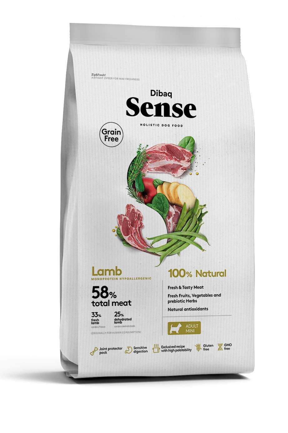 Dibaq Sense Grain Free: pienso de Cordero para Perros de Razas pequeñas. 100% Natural y sin Cereales. 2 Kg.