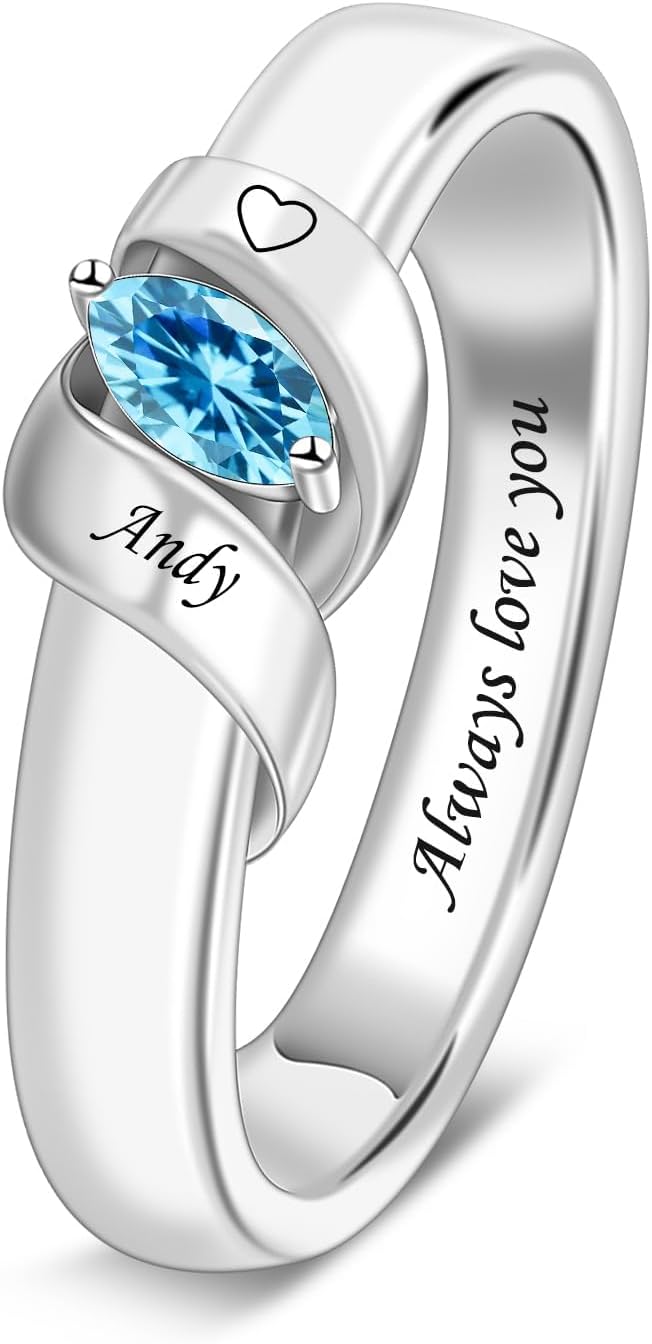 Custom Gift for Mom Personalized Mothers Ring Custom Birthstone Ring with 1-6 Birthstones Engraved Family Ring for Mom Grandma Mother's Day Anniversary Christmas