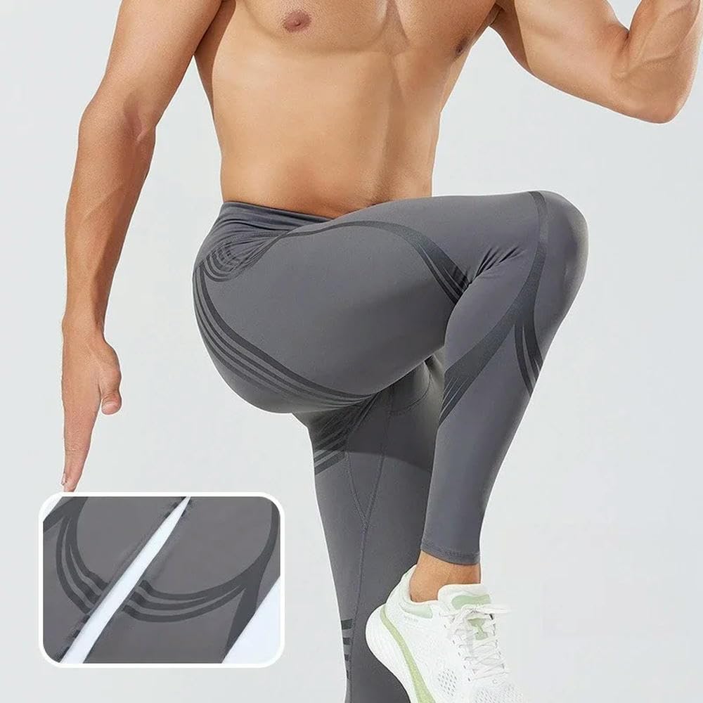 DYRBF - Leggings a compressione da uomo a vita alta con tasche, per corsa, basket, palestra, allenamento, nero, blu, blu navy, grigio