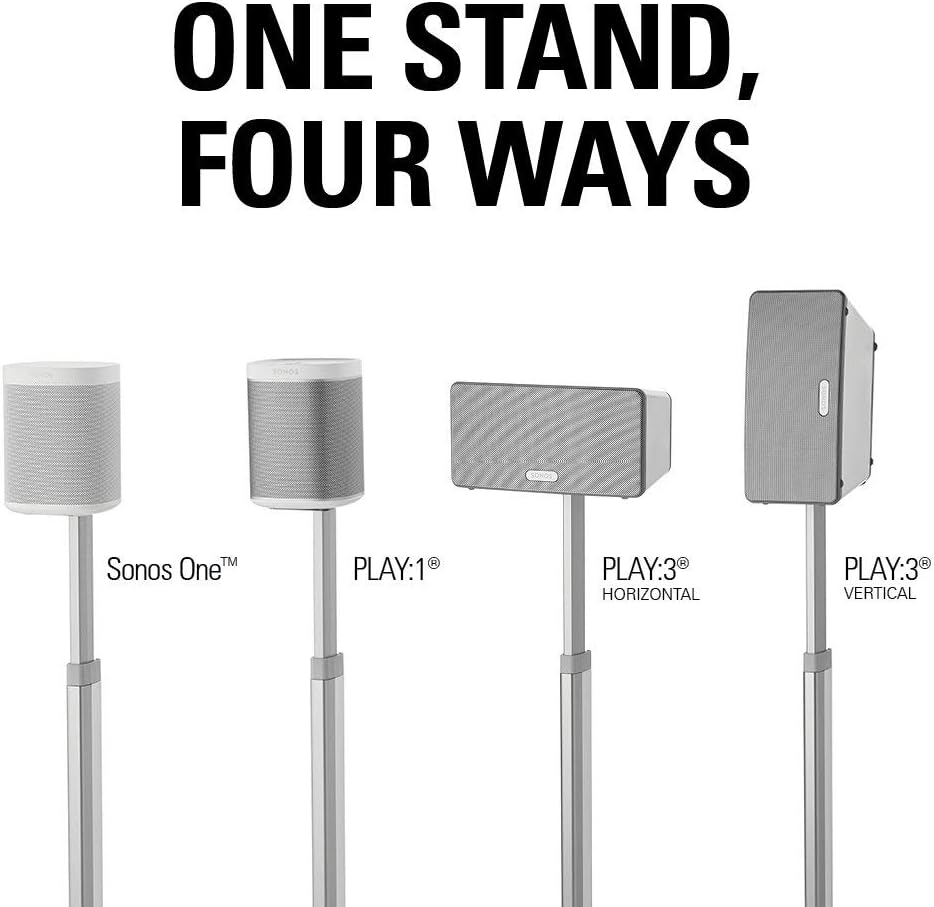Sanus Adjustable Height Wireless Speaker Stands Designed for SONOS ONE, ONE SL, Play:1, and Play:3 - Tool-Free Height Adjust Up to 16" with Built in Cable Management - Single White - Image 4