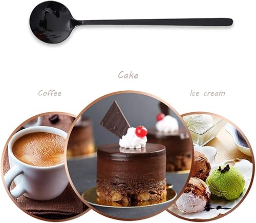 Miniatura 6 de Juego de 8 mini cucharas espresso de 5.3 pulgadas, negro mate, mango esmerilado, cucharas de café de acero inoxidable para postre, té, helado,
