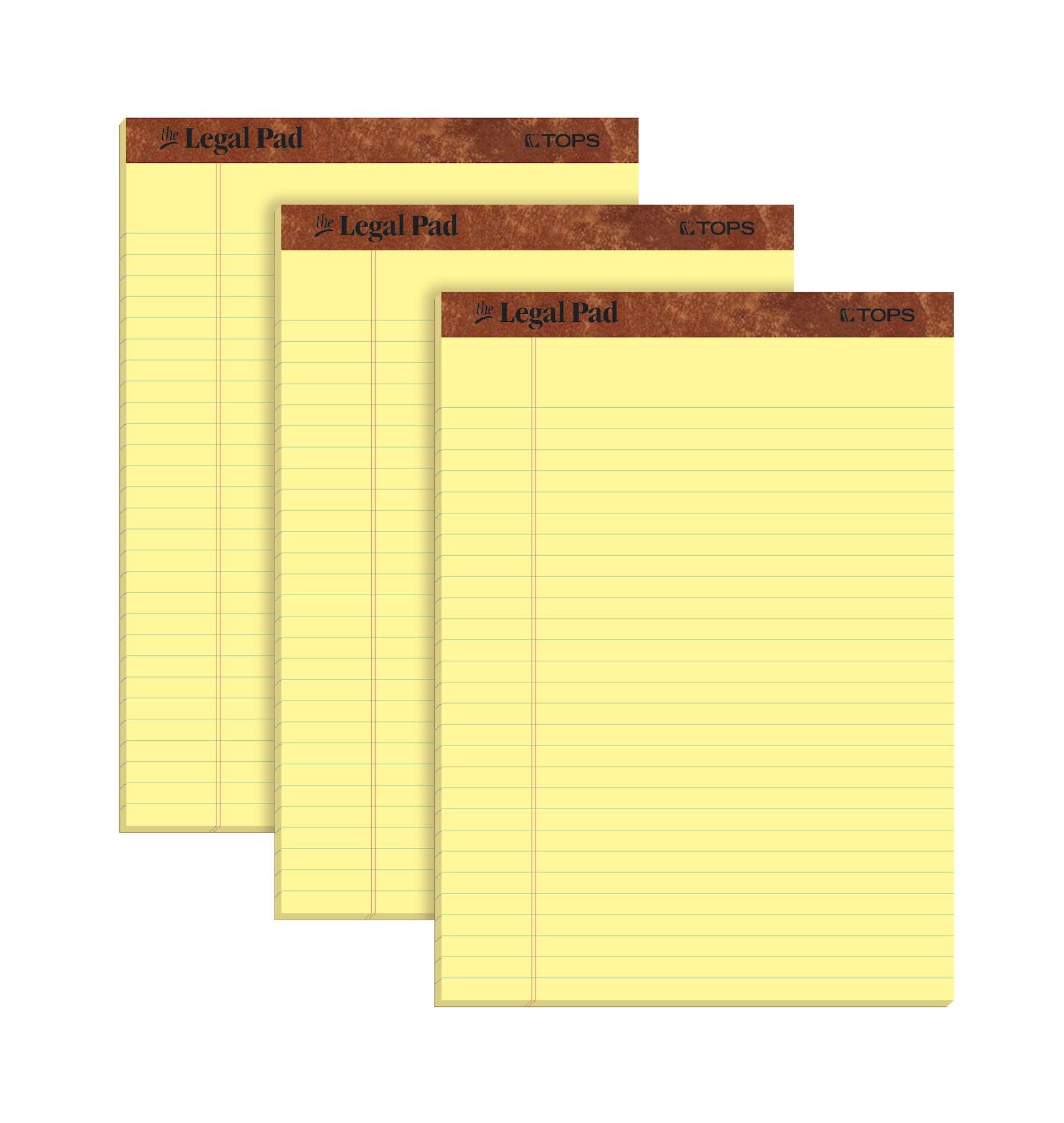 TOPS The Legal Pad Writing Pads 8-1 2 x 11-3 4 Canary Paper Legal Rule 50 Sheets 3