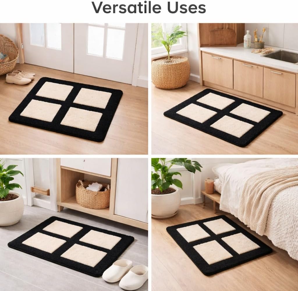 Handmade Wool Area Rug 1 x 1 Ft | Modern Square Grid Design | Handwoven Wool Decorative Accent Mat | Small Square Rug for Home & Office Décor