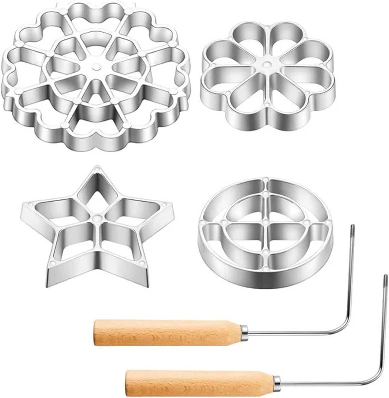 4-10-Piece Rosette Iron Set Bunuelos Mold with Handle Cookie Press Mold Baking Pastry Tools Kitchen Accessories(10 piece set)