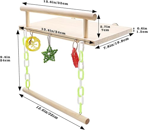 Miniatura 6 de Plataforma de soporte para pájaros, juguete de perca de loro de madera natural con columpio, accesorios de jaula para animales pequeños, estante de