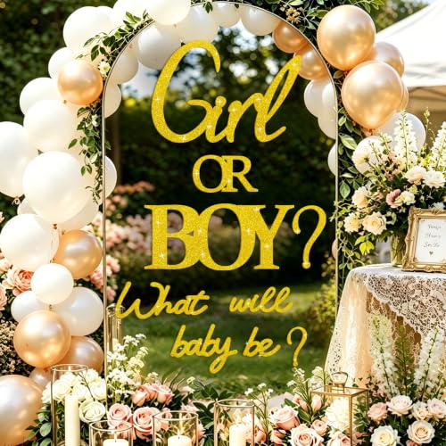 Boy or Girl Signs for Backdrop Felt Golden Gender Reveal Party Decor Decals by kokolap - Used condition - Image 5