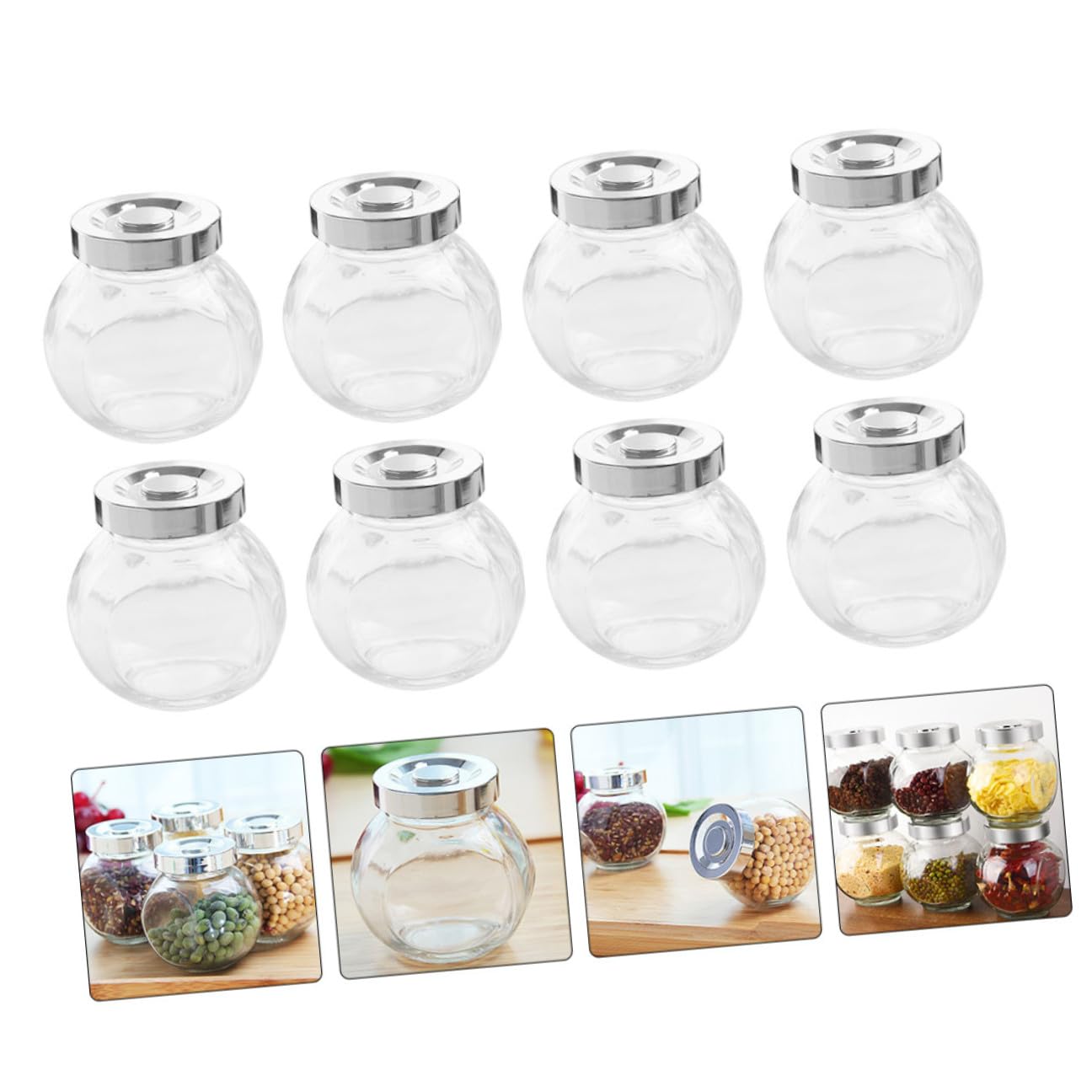 NUOBESTY Ideales para Conservar Cereales Frescos Herméticos 8 Frascos de Vidrio Transparente para Almacenar Alimentos, Tapa Sellada en Cocina