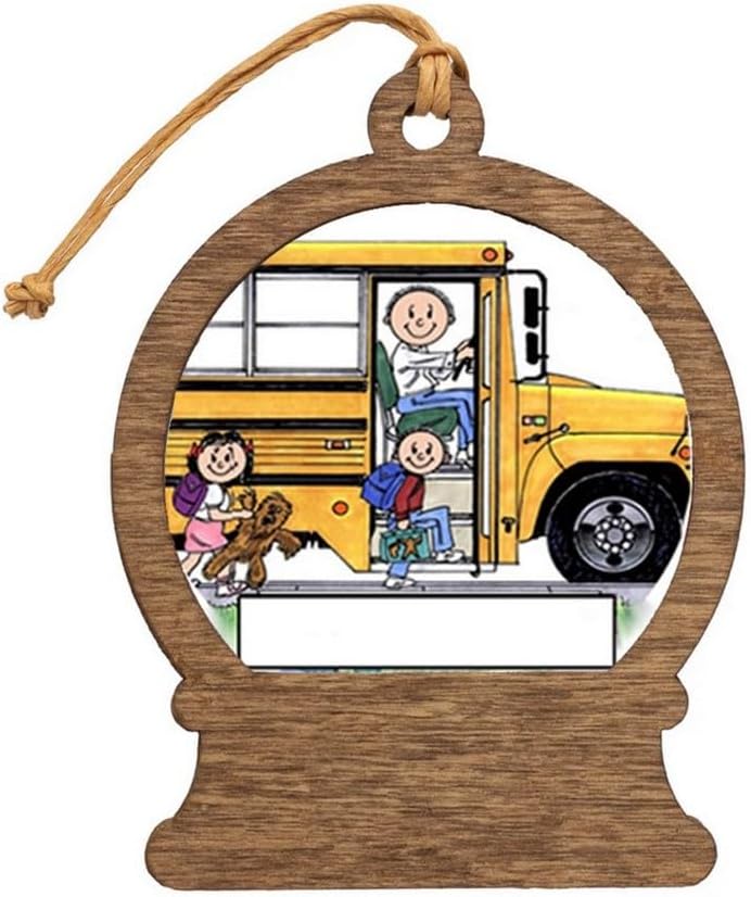 PrintedPerfection.com Personalized School Bus Driver - Male Wooden Snow Globe Shaped Christmas Ornament