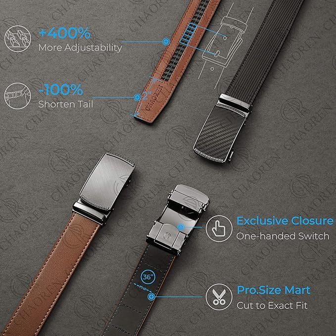 CHAOREN Cintura Uomo, Cintura Uomo Pelle Cricchetto Automatica Fibbia 35mm, Cinta Regolabili per Adattarsi