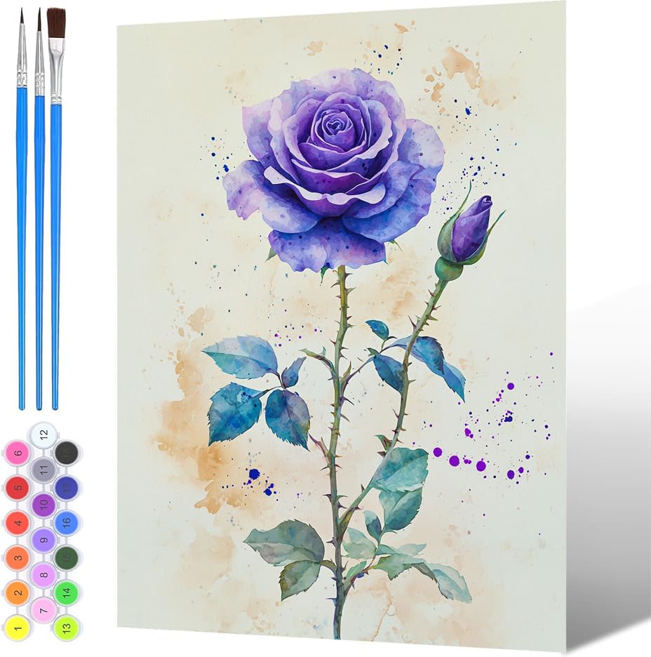 Genérico Pintura por Números para Adultos Flor, Pintura por números para Niños Planta, DIY Painting by Numbers Kits, con Pinceles Pigmento Acrílico (sin marco), Decoraciones del Hogar 60x80cm -1563