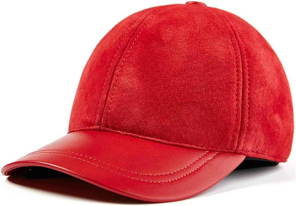 VIDI Men Women Baseball Cap Genuine Leather Suede Patchwork Dad Hat Solid Black Red Brown Autumn Winter Male