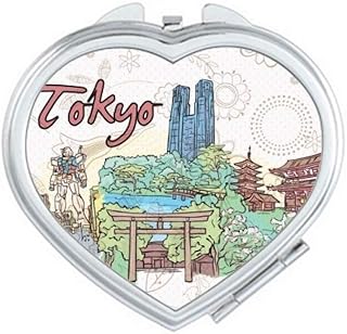 Hand-painted City Japan Yard Tokyo Mirror Travel Magnification Portable Handheld Pocket Makeup