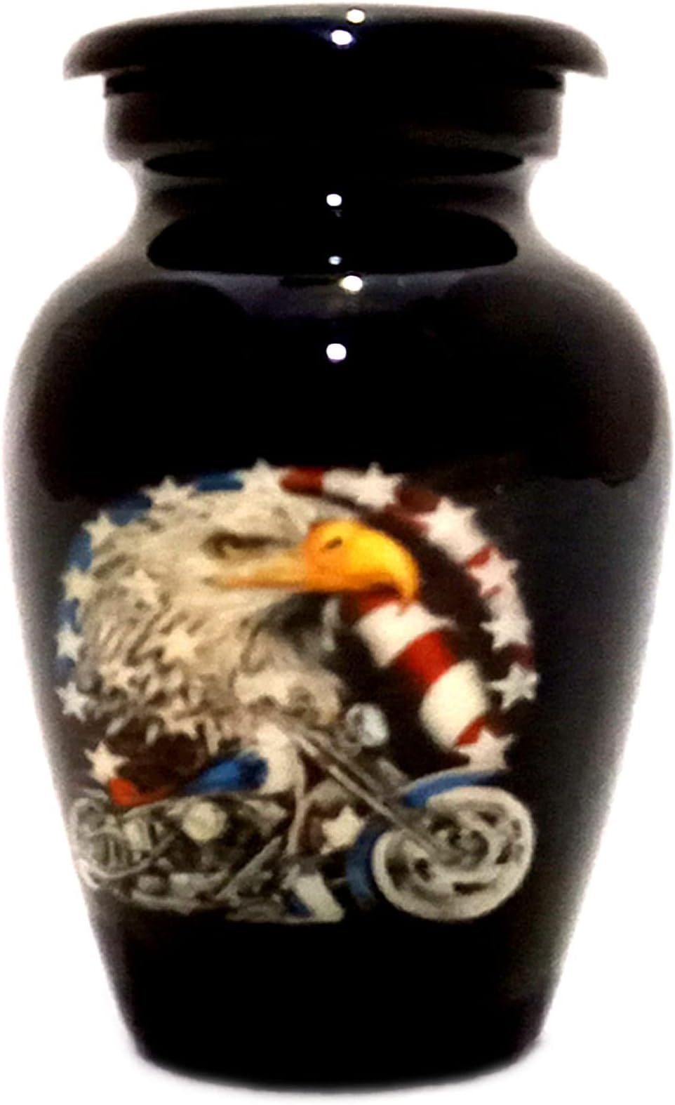 Keepsake Urn –US Flag Eagle with Harley Davidson Bike Keepsake Cremation Urn for Human Ashes with Velvet Box & Velvet Bag-Mini Keepsake Urn - Affordable Keepsake Urn (3 cu.in)