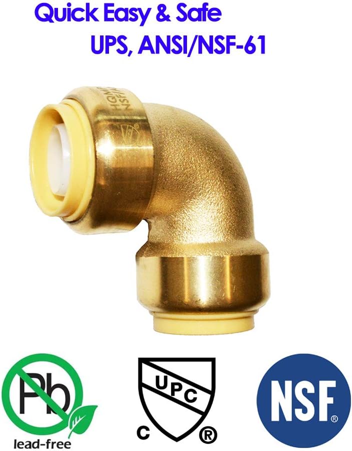 HQMPC Push Fittings 3/4" Pex Elbows PushFit 90-Degree Push Connect Elbow Push-to-Connect Plumbing Fitting for Copper, PEX, CPVC (12pcs)