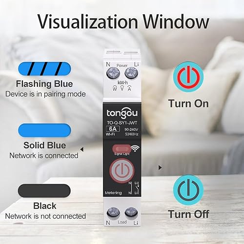 Miniatura 6 de Interruptor inteligente DIY 1P+N Wi-Fi, funciona con Alexa y Google Assistant para control de voz, 6A con monitor de energía, control remoto por