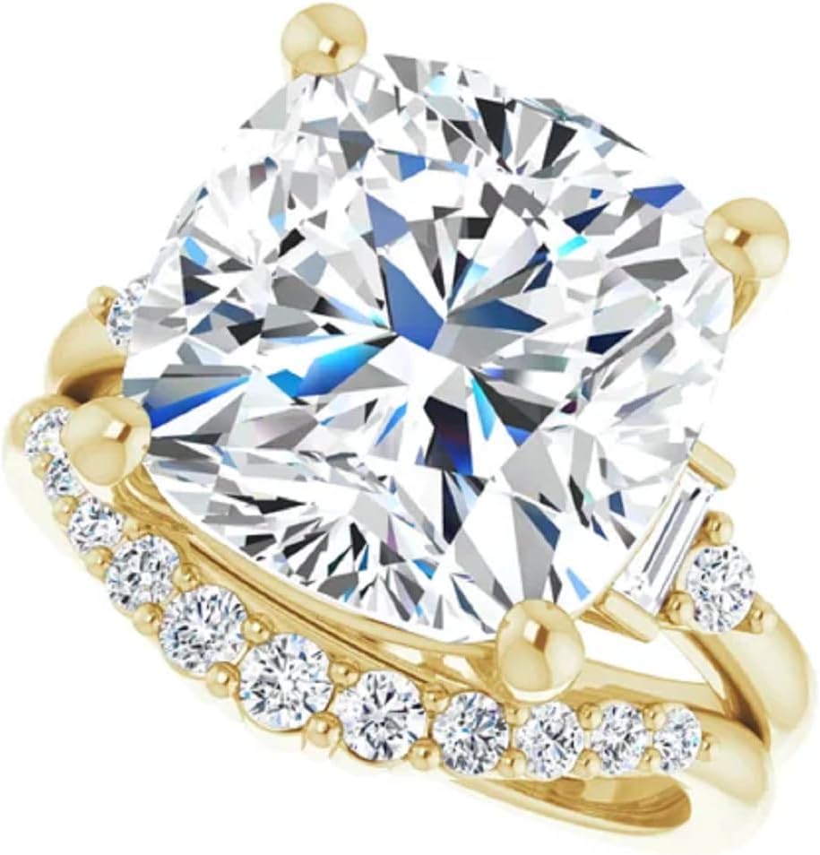 10K/14K/18K Solid Gold Handmade Engagement Ring, 7.50 CT Cushion Cut Moissanite Solitaire Ring, Diamond Wedding Ring Set for Women/Her, Anniversary/Propose Ring, VVS1