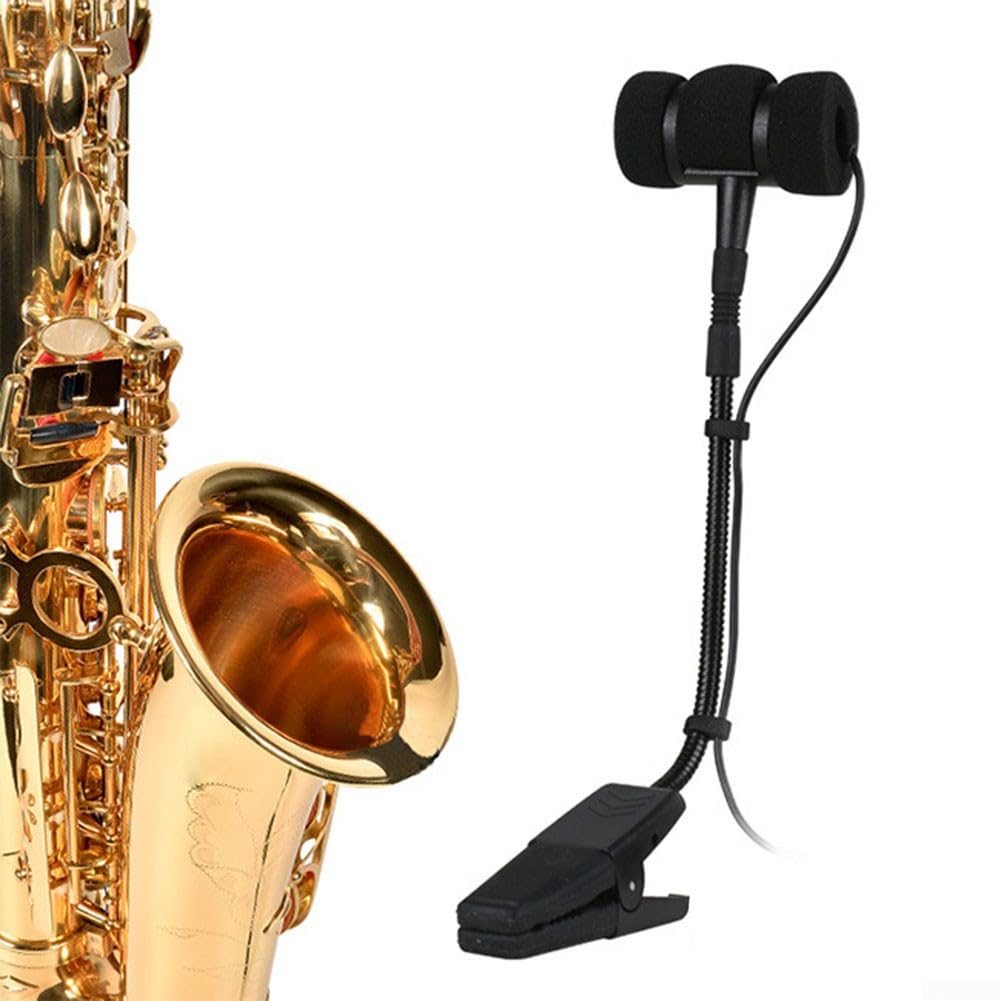 SPORTARC Portable 3 Pin 4 Pin Saxophone Microphone with Omnidirectional Cable, Clip Microphone for Saxophone Violin, Electric Guitar, A