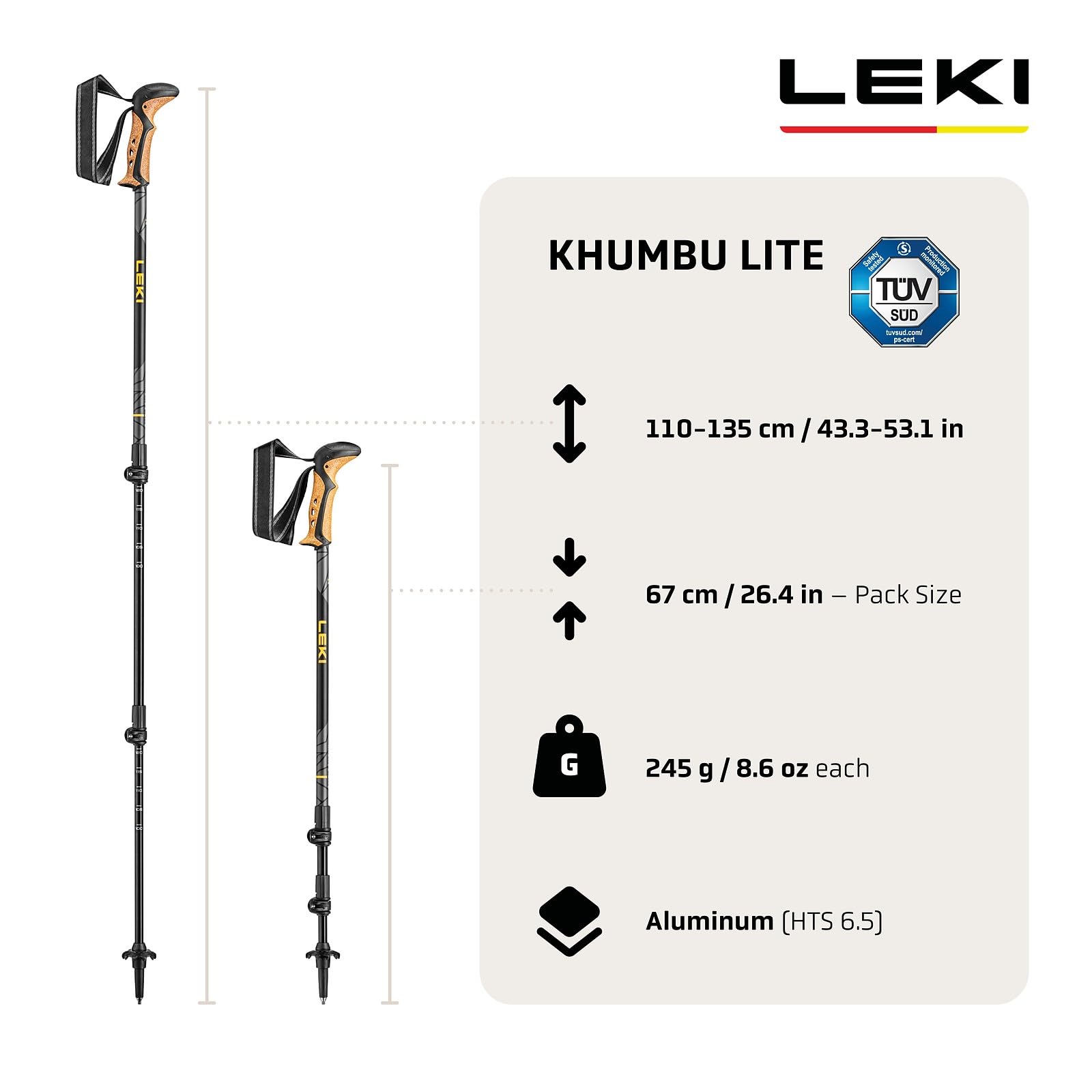 LEKI Khumbu Lite Trekking Poles - Aluminum Collapsible Lightweight Walking Poles for Hiking