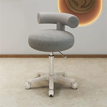 Swivel Lab Stool + Adjustable Height & Casters Office Use Stool Beauty Salon Special Rotating Lifting Pulley Hairdressing Chair Barber Shop Nail Art Round Stool Light Gray White Base