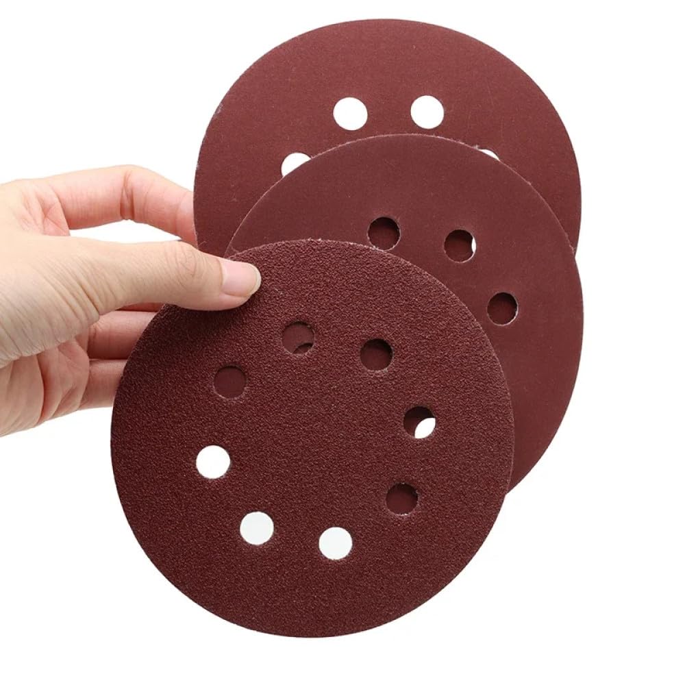 Discos de lijado de 5 pulgadas y 8 orificios para lijadora orbital aleatoria Hojas abrasivas de grano 60-2000 Papel de lija adhesivo con gancho y bucle de 125 mm, 120 granos, 50 unidades