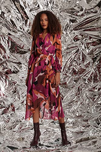 Image of Donna Morgan Women's Donna Morgan Women's Dresses Faux Wrap Shawl Collar High-Low Dress with Waist Tie