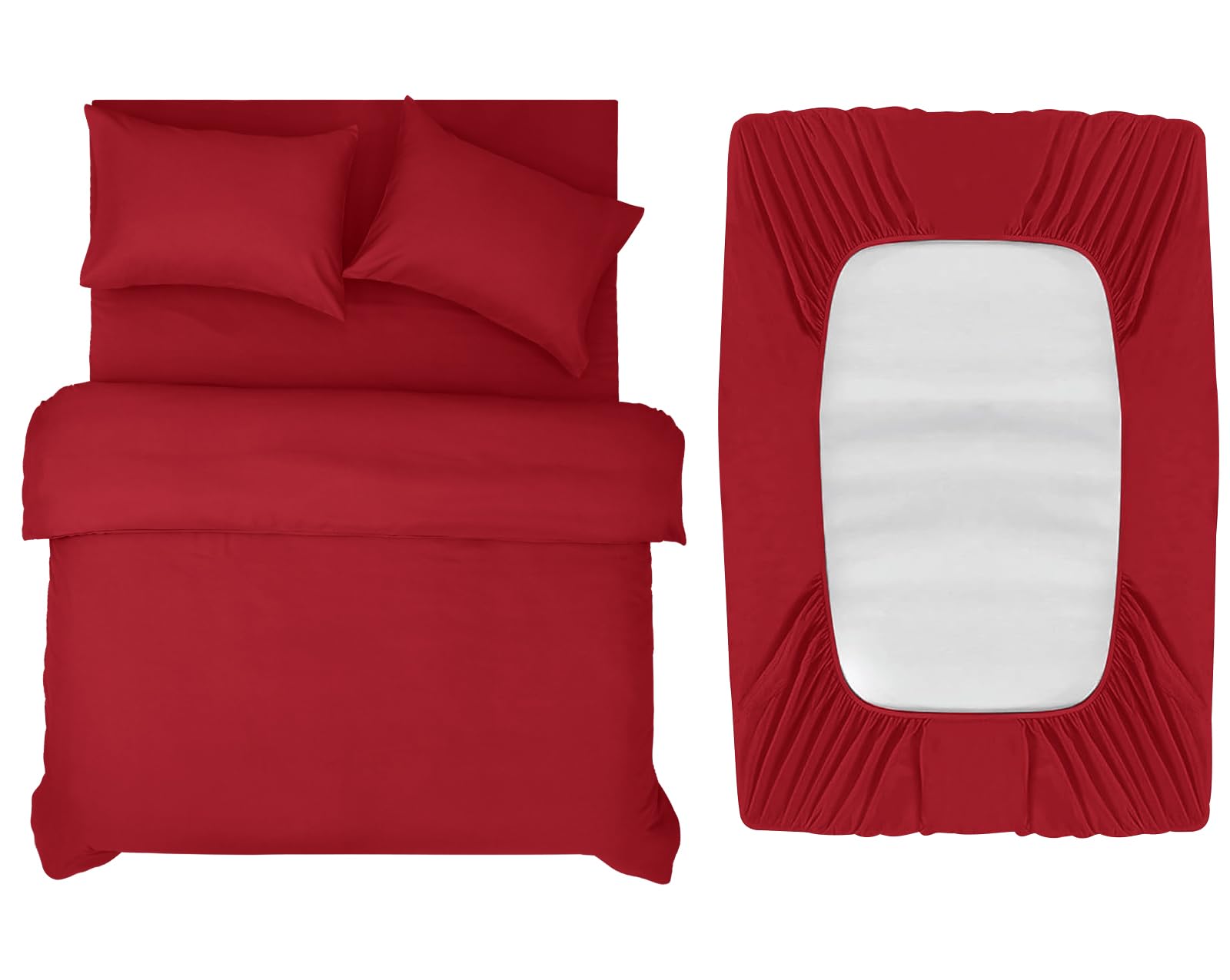 INSPIRE HOMEWARE Double Duvet Set - Duvet Cover,Fitted Sheet with 2 Pillowcases - Premium Brushed Microfiber 4 piece Double Bedding Sets - Burgundy Quilt Cover Set for All Seasons — image 1