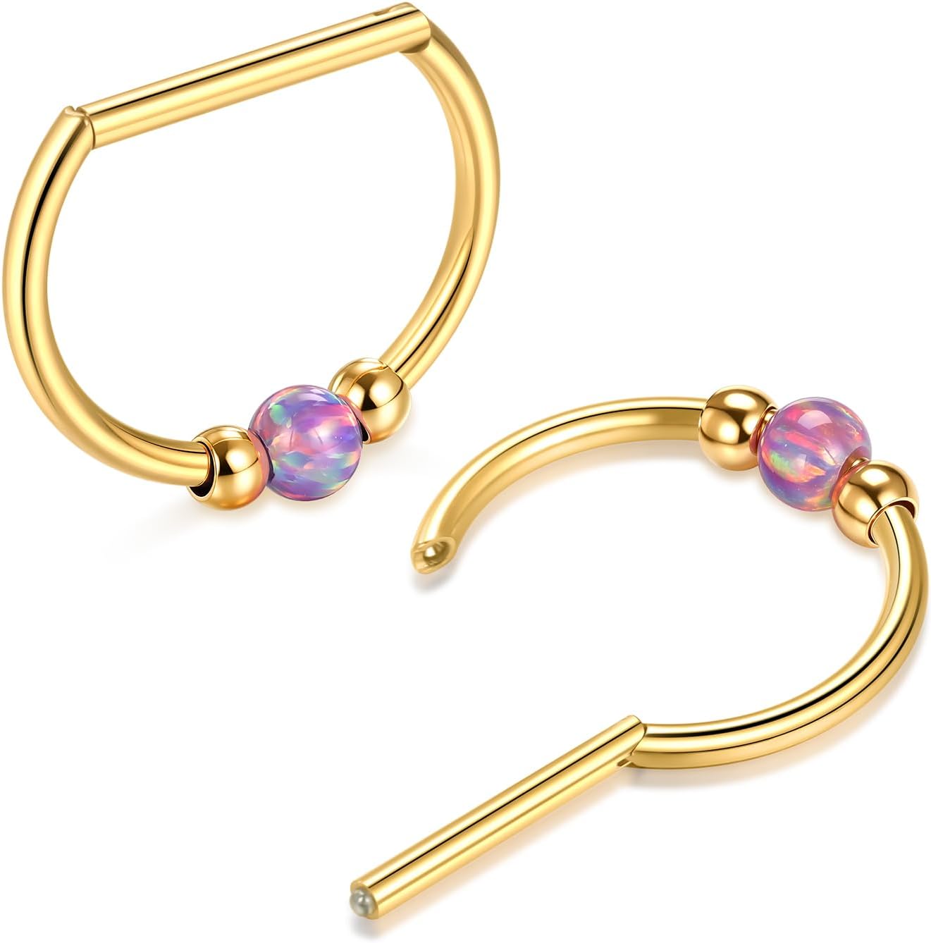 Oveta Titanium D Shaped Nipple Rings 14G for Nipple Piercing Jewelry, Higned Segment Clicker Nipple Rings Hoops 14mm for Women Men, Silver/Gold, 2PCS