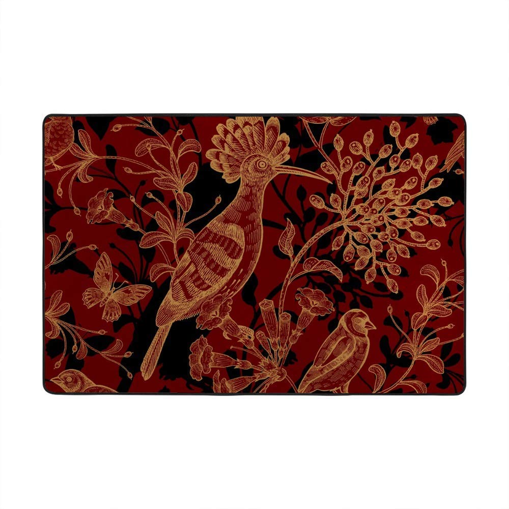 Tapis de salon rouge foncé vintage à motifs fleurs Ruchen