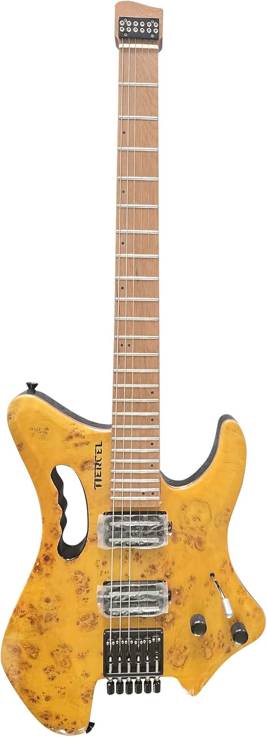 TIERCEL Electric Guitar, Solid Body, Headless Design Full Size Headless Electric Guitar, Solid Body for Beginners to Pros, Includes Tools & Gig Bag, 32.28x12.28 Inch (Yellow)