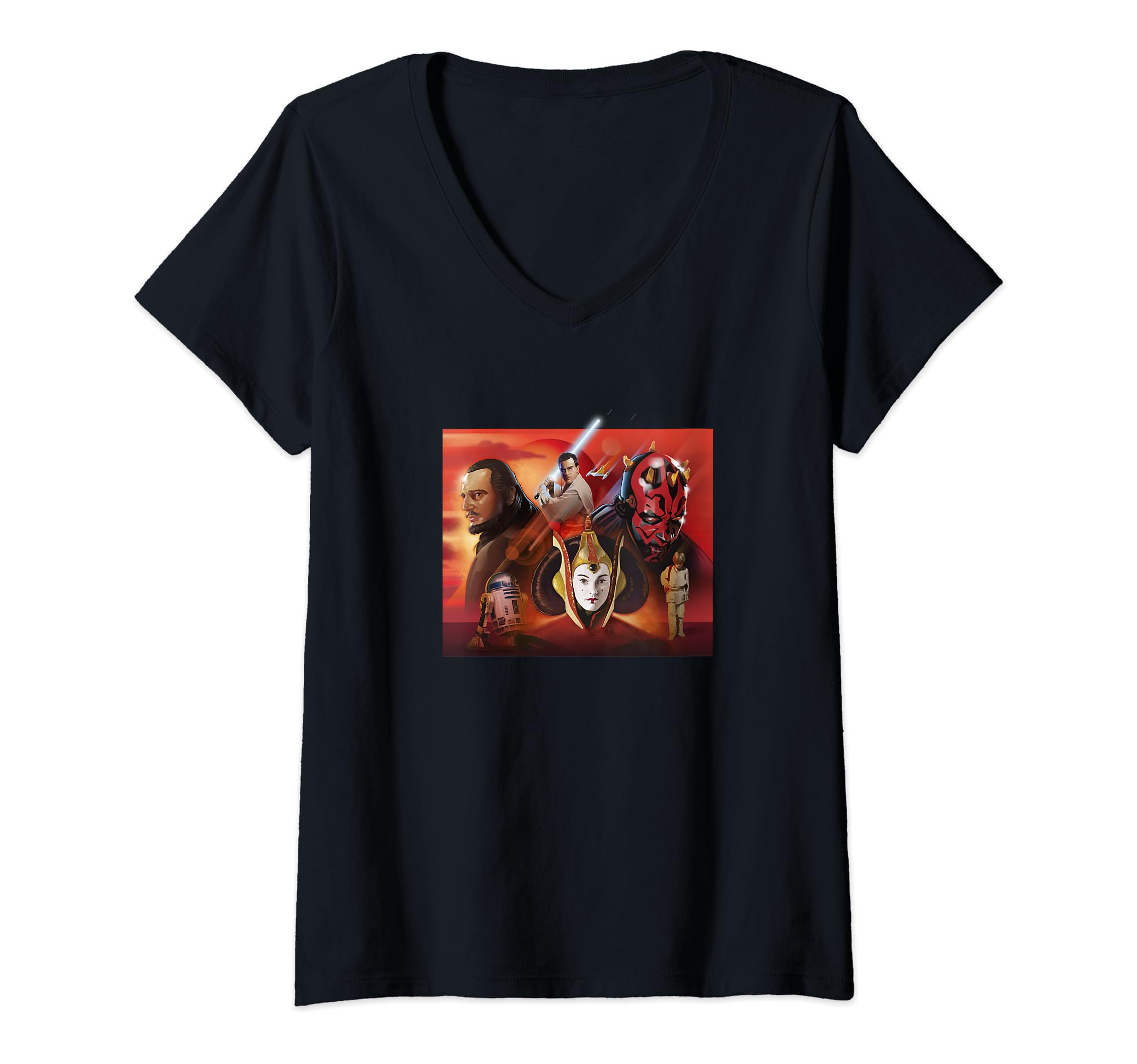 Star Wars: The Phantom Menace Exclusive Group Shot Portrait V-Neck T-Shirt, Black