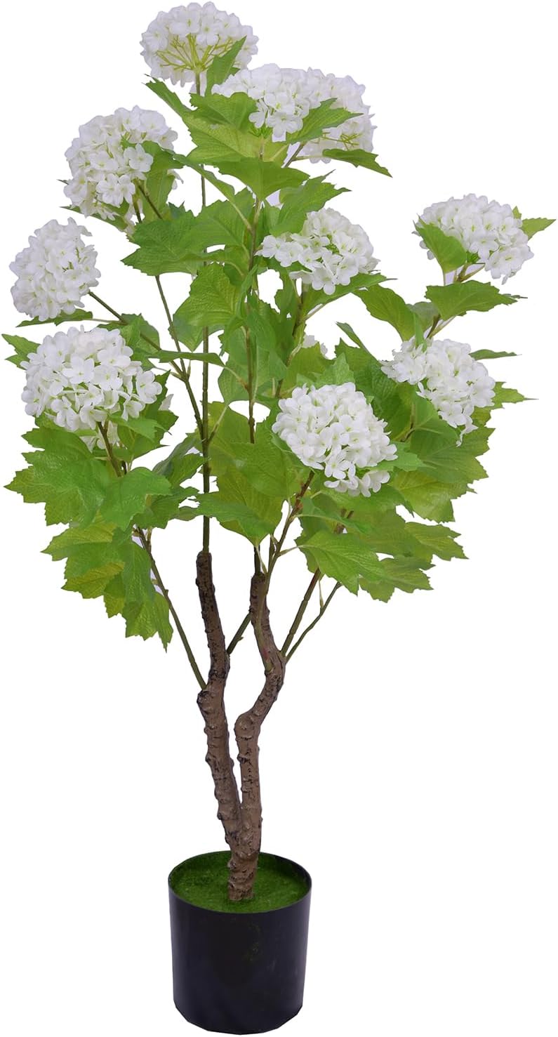 Artificial Hydrangea Tree 3ft, Fake Hydrangea Tree Faux White Hydrangea Flower for Home Wedding Living Room Office Indoor Outdoor Decor White