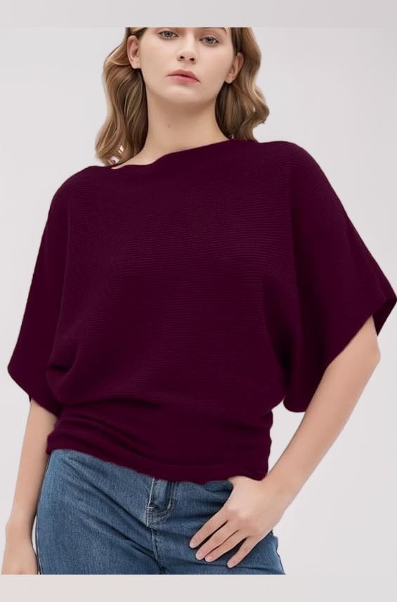 Woman Fashion Ribbed Batwing Sleeves Bagy Balloon Style Fit Tops for Women Women Formal, Casual, Office, Date, Outing, Party Tops