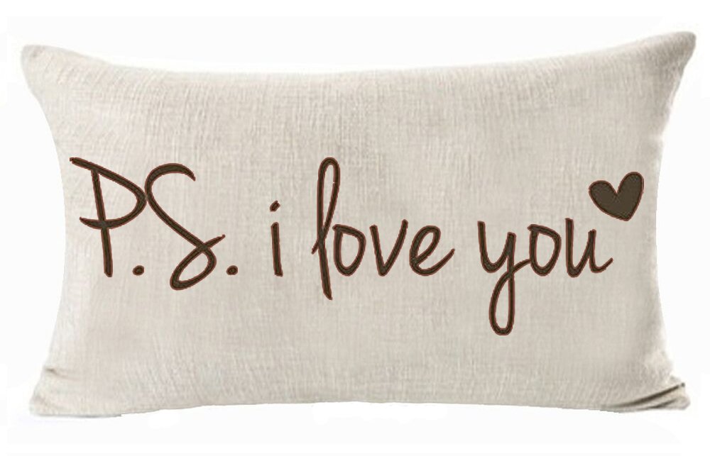 ASTIHN Inspirational Motto PS I Love You Cotton Linen Throw Pillow Cover Cushion Case Home Office Decorative Rectangle 12 X 20 inches