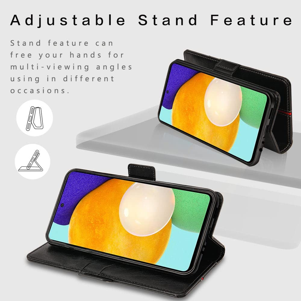 Cover Samsung Galaxy A52s 5G / A52 5G / 4G, Custodia Flip Pelle Portafoglio, Magnetica Libro Slot Schede Cover, Slim TPU Silicone Bumper Wallet Caso, Antiurto Case Per Samsung A52s 5G/ A52 5G/4G Nero
