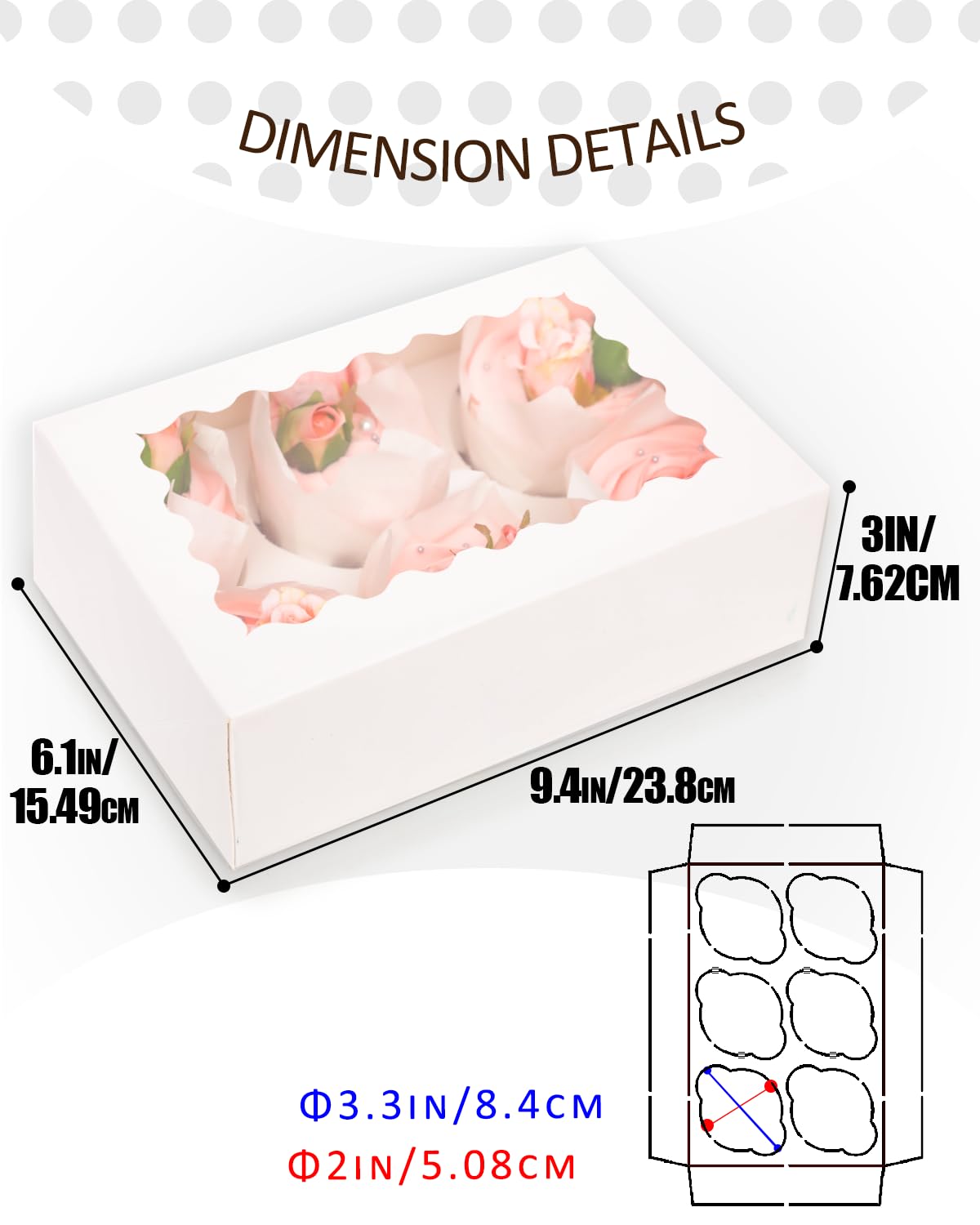 Gcardist Confezione da 6 scatole per cupcake auto-pop up bianche con finestra, 30 confezioni di scatole per cupcake 23,88 x 15,49 x 8,38 cm, scatole da forno per cupcake, contenitori per cupcake (23,9