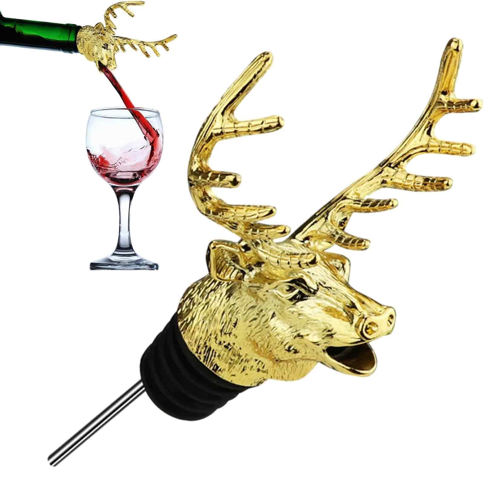 1 Piece Wine Bottle Pourer, Deer Head Whiskey Pourer for Red Wine, Universal Bottle Cap for Wine and Liquor Bottles, Elegant Gift for Wine Lovers (Golden)